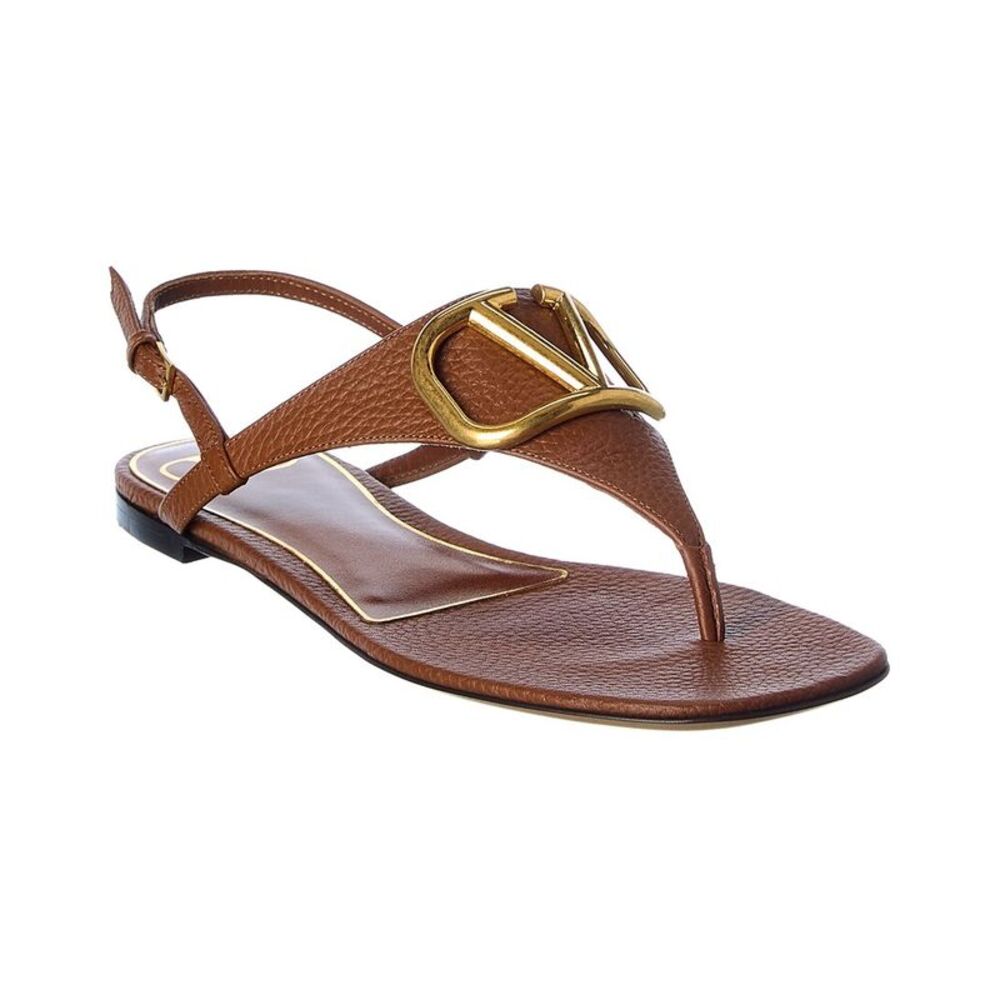 Valentino Vlogo Grainy Leather Sandal, Brown